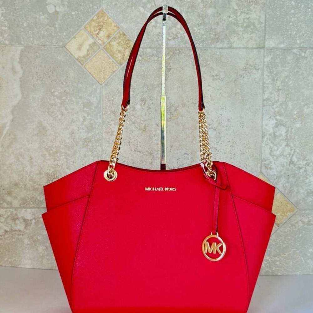 Michael Kors Red and Gold Tote with Signature Charm